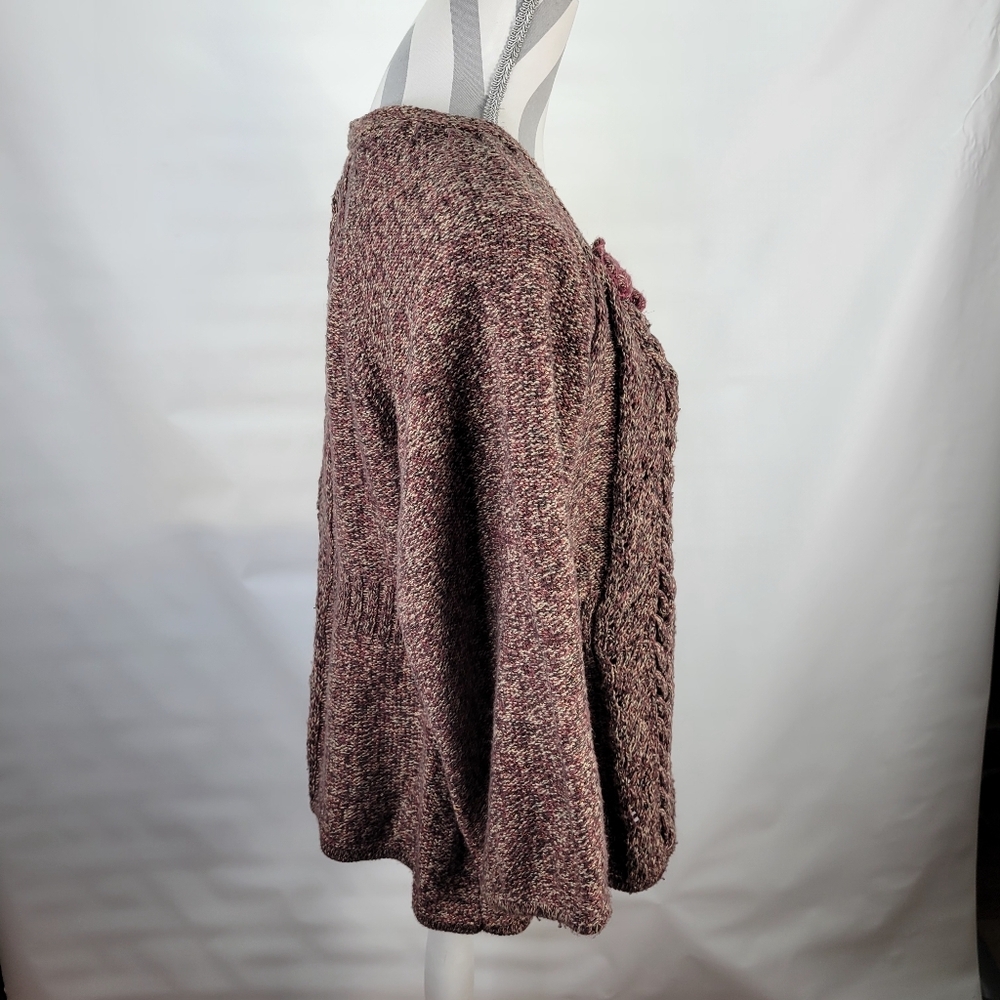 DKNY Jean Cardigan Cotton Blend Flower Embellishment Marled Pink Brown Size XL - Picture 4 of 15